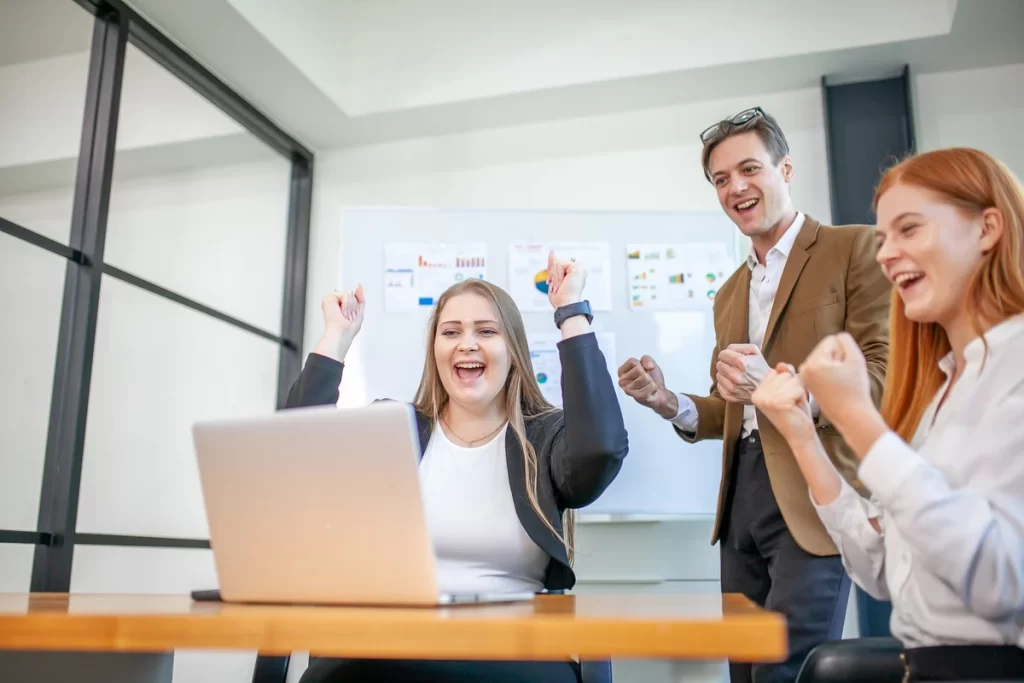 Business team celebrate corporate victory