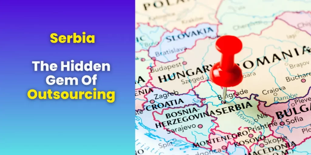 A geographical map with a pin stuck in Serbia